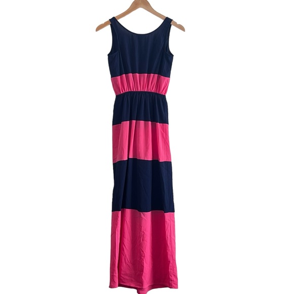 Sweet Storm | Navy/Pink striped sleeveless maxi dress sundress size small - Picture 8 of 9